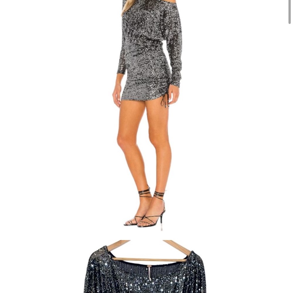 Sequin Off-Shoulder Dress in Silver